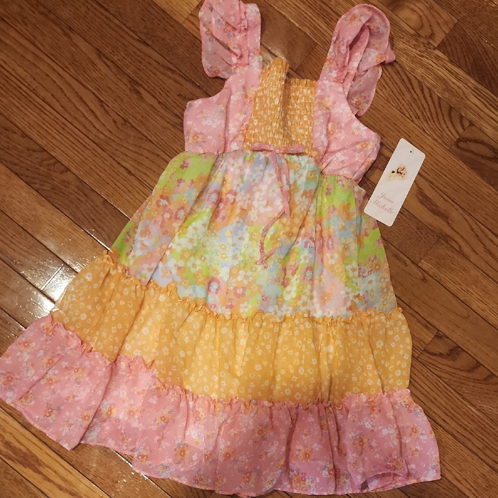 Jona Michelle Pink and Blue Ruffled Tiered Sundress